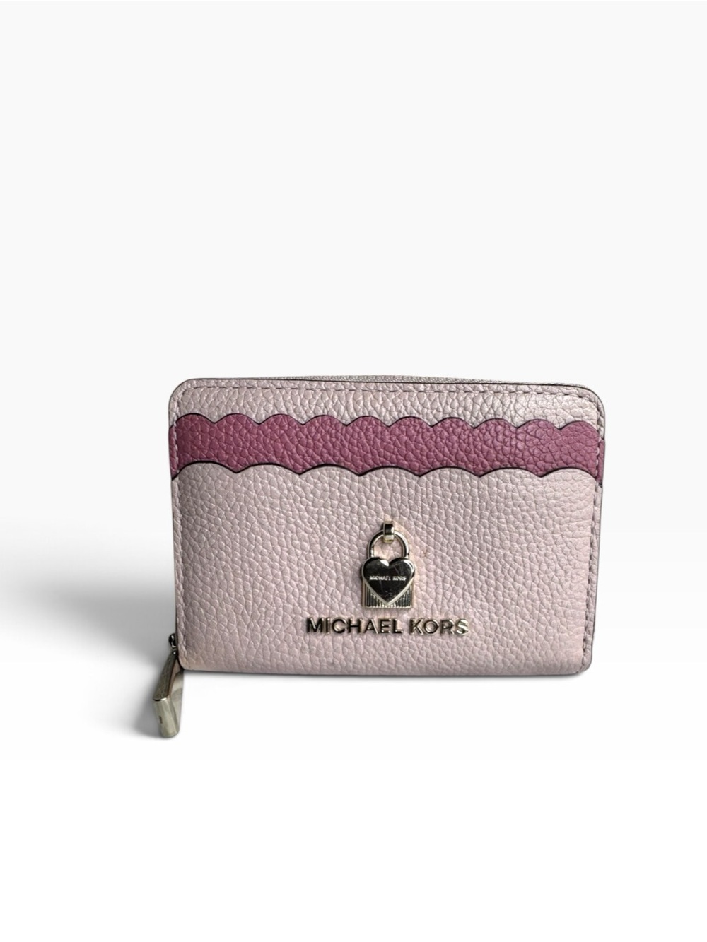 Michael Kors Pink Scalloped Bicolor Pebbled Leather Zip Around Wallet